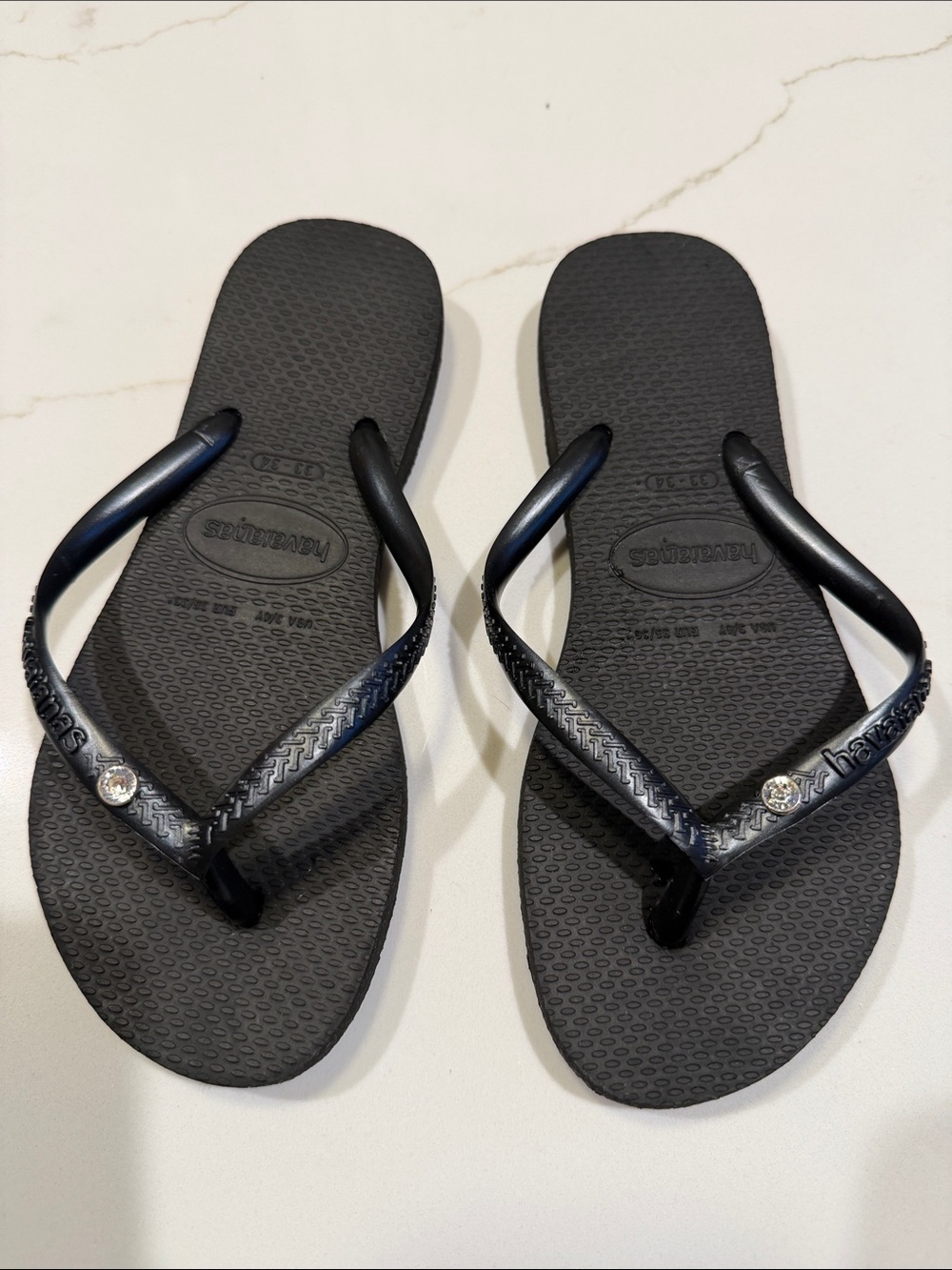 Havaianas Girl’sBlack Flip Flops with Crystal Accent